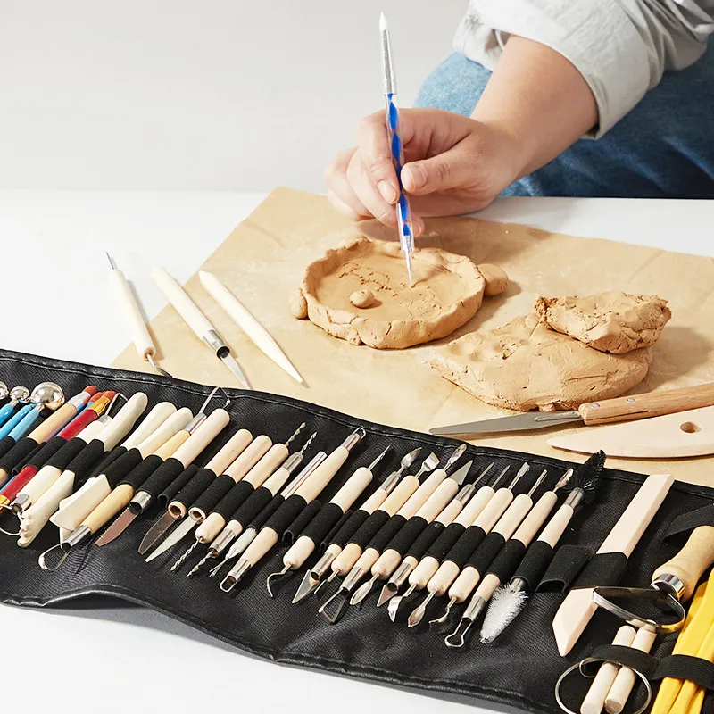 Töpferton Werkzeuge Set Schnitzen Modellieren Töpferwerkzeuge Mit Holz Edelstahl Und Aufbewahrungstasche Für Kunst Handwerk