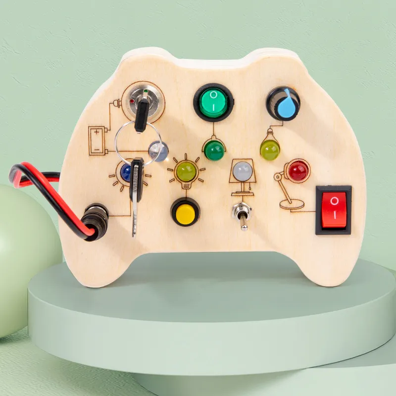 Tablero Ocupado Montessori de Madera Juguete Educativo Luz LED Interruptor de Circuito Juguete de Aprendizaje Sensorial para Niños