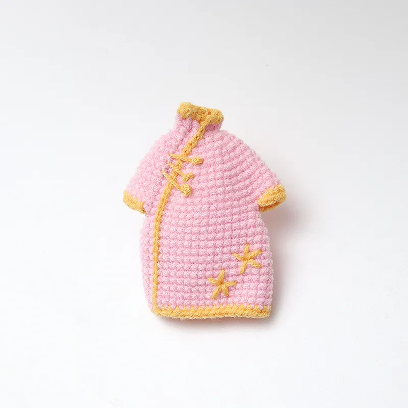 Handmade Crochet Miniature Cheongsam Doll Clothes Cute Chinese Style Knitted Outfit For Doll Accessories