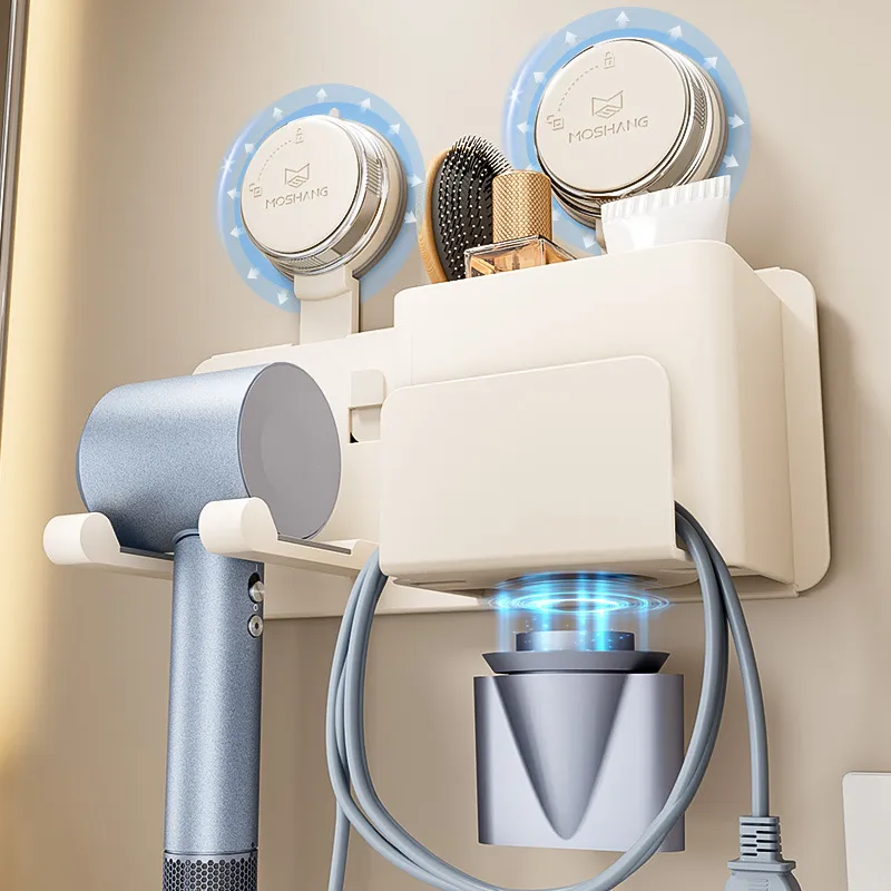 Support De Sèche-Cheveux Moderne Sans Poinçon Pour Salle De Bain Support Mural De Rangement Pour Sèche-Cheveux Avec Organiseur De Cordon