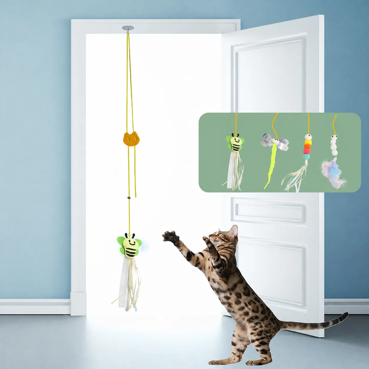 Elastic Cord Cat Teaser Toy Hanging Door Interactive Plush Caterpillar Dragonfly Bee Pet Self Playing Boredom Relief Supplies