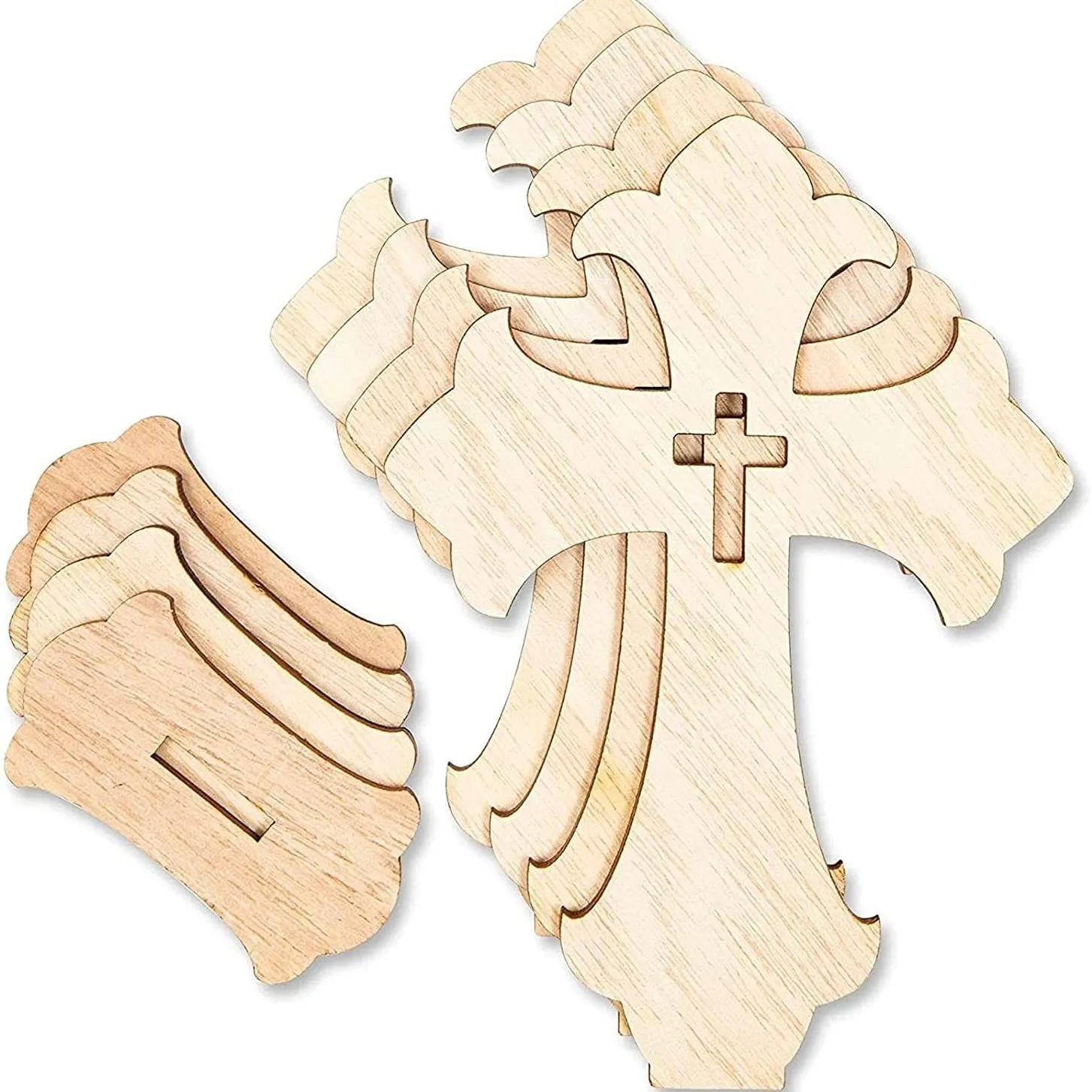 Wooden Cross Ornaments Paulownia Wood Hollow Cross Craft With Base Tabletop Home Decor Holiday Craft Decoration
