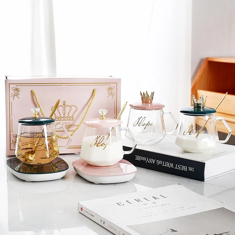 Ensemble de Tasse à Café en Verre Avec Couvercle et Cuillère Tasse d'Eau Claire Minimaliste Pour Bureau et Maison Cadeau