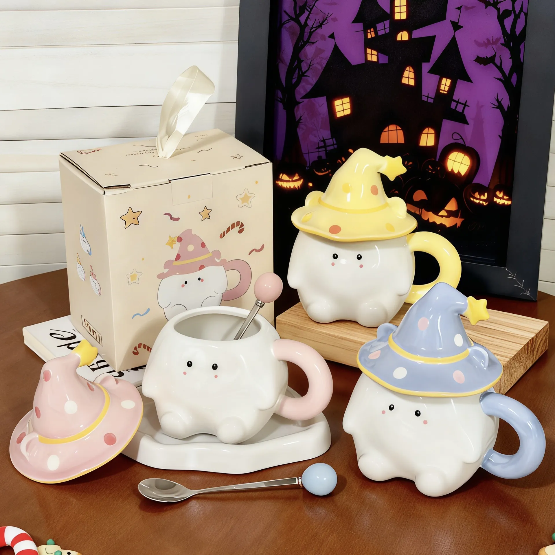 Creative Elf Ceramic Coffee Mug With Witch Hat Lid Cute Halloween Water Cup Novelty Drinkware Gift For Women