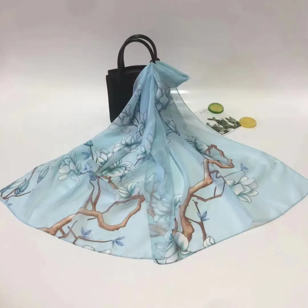 Damen Leichtes Chiffon Tuch Sommer Strand Sonnenschutz Schal Blumenmuster Langer Hals Schal Mode Accessoires
