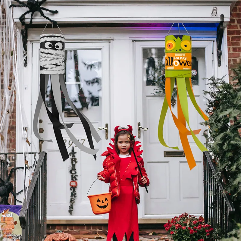 Halloween Ghost Windsock Hanging Flag Waterproof Outdoor Party Decoration Skull Pumpkin Festival Ornament Prop