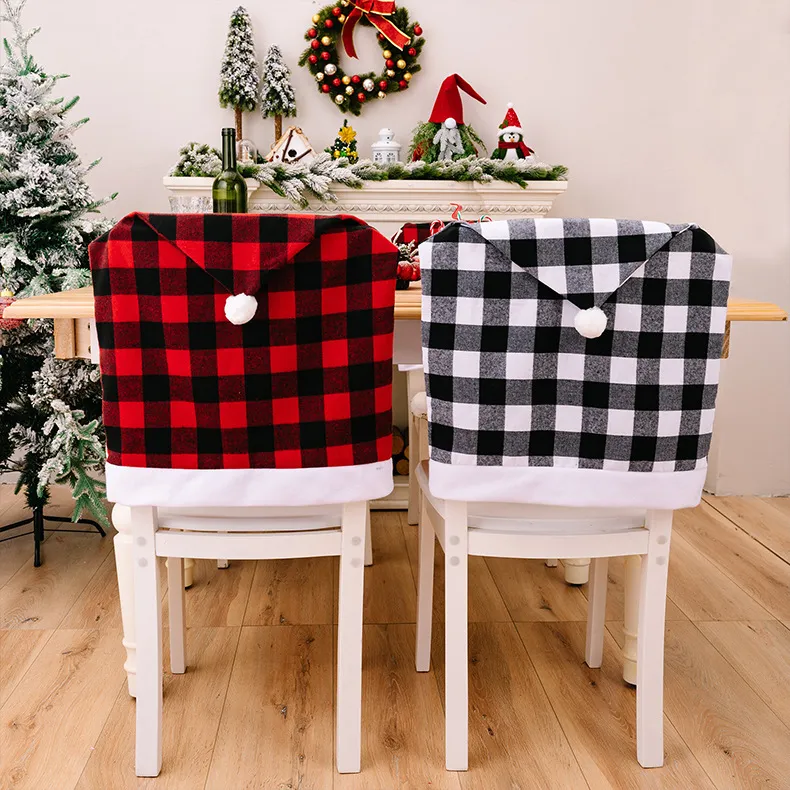Kerst Rood Zwart Wit Ruit Stoelhoes Kerstmuts Stijl Festief Huis Eetkamer Decoratie Stoel Protector
