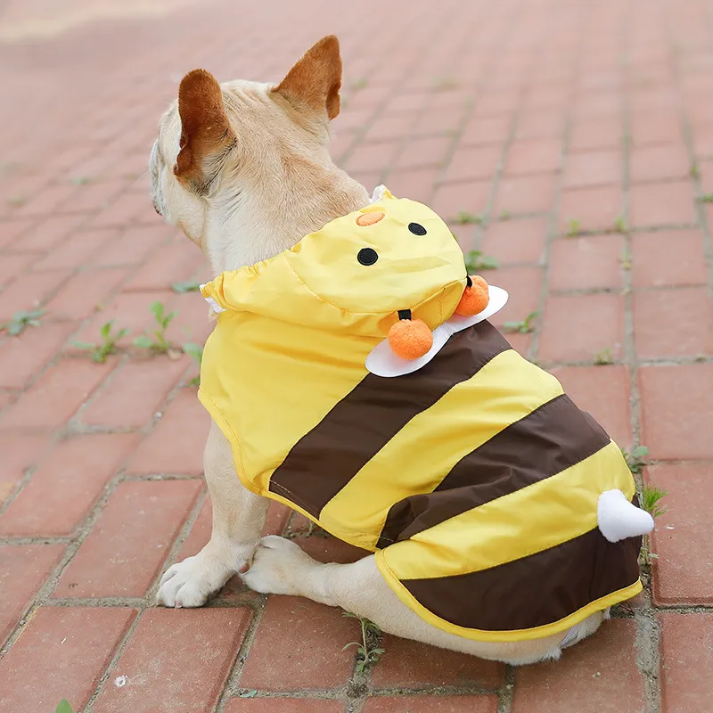 Imperméable pour Animal de Compagnie Design Abeille Mignon avec Capuche en PU Veste de Pluie pour Chien Petits et Moyens Chiens
