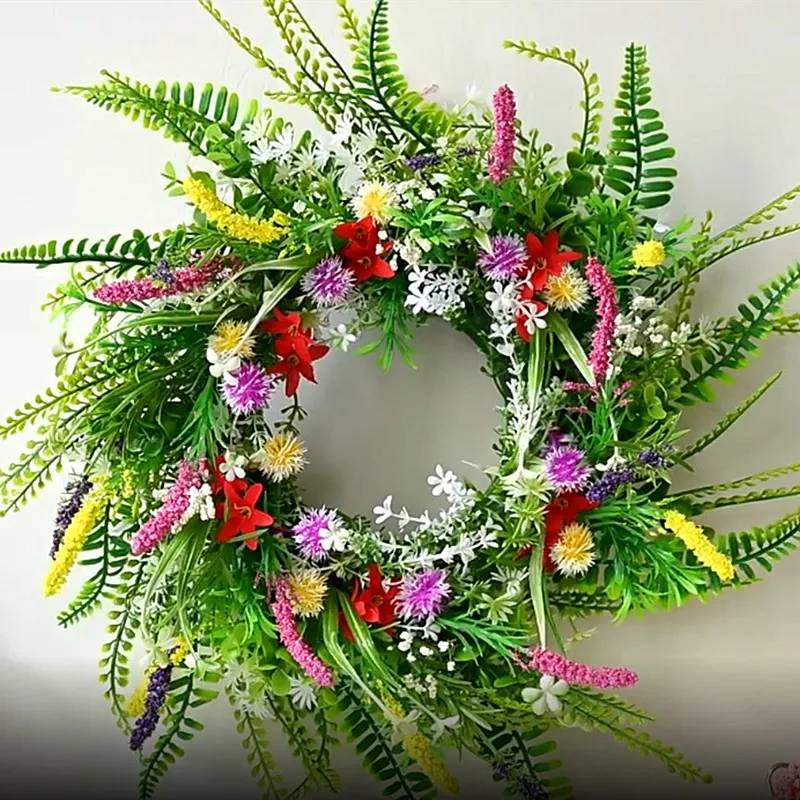 Artificial Wildflower Wreath Spring Summer Door Hanging Dried Flower Plant Wreath For Living Room Wall Home Decor