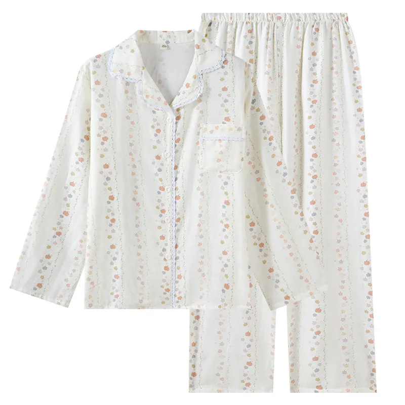 Set Pigiama Casual in Puro Cotone da Donna Top a Manica Lunga e Pantaloni Lunghi Abbigliamento da Notte Stampa Cartone Animato