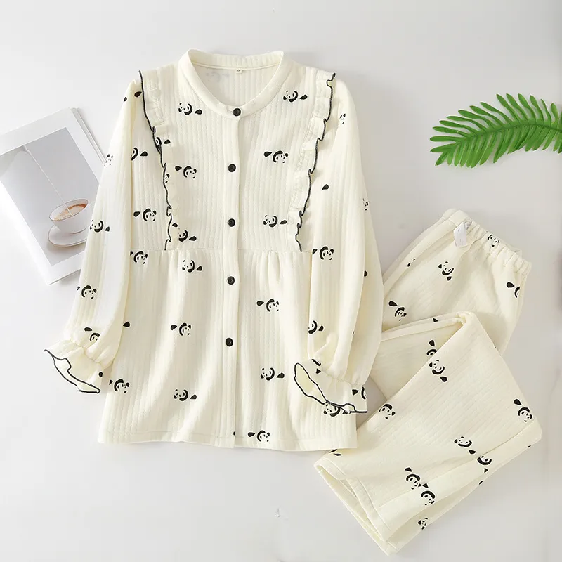 Dames Casual Puur Katoen Luchtlaag Pyjama Set Lange Mouw Top En Lange Broek Nachtkleding Zwangerschap Borstvoeding