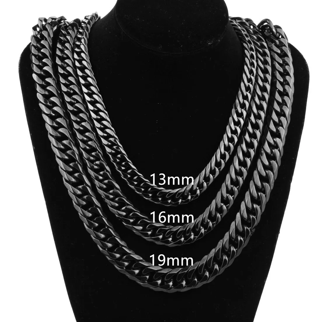 Men's Stainless Steel Cuban Link Chain Necklace Vacuum Plated Black Heavy Chunky Metal Choker Fashion Jewelry Gift