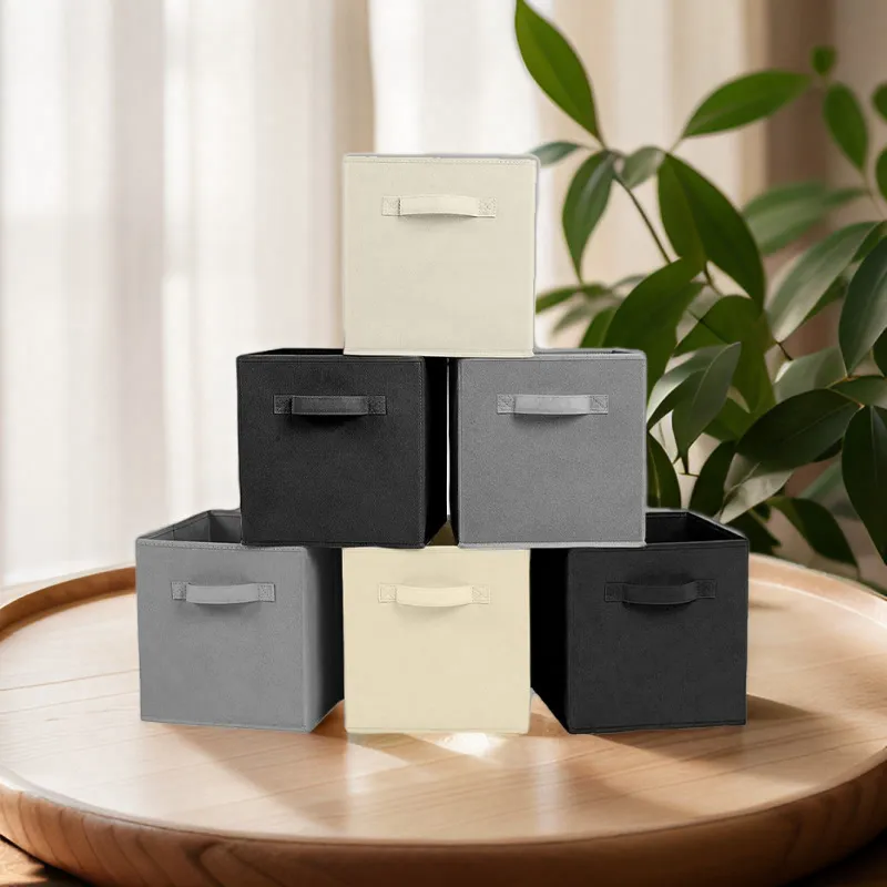 Minimalist Foldable Non-woven Fabric Storage Box Cube Open Organizer Bin With Handle For Clothes Toys Books Home