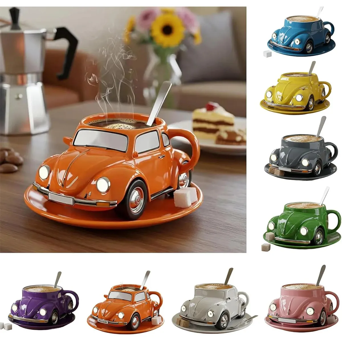 Creative Beetle Shaped Coffee Mug Cute Car Design Ceramic Tea Cup With Stainless Steel Inner Novelty Drinkware Gift