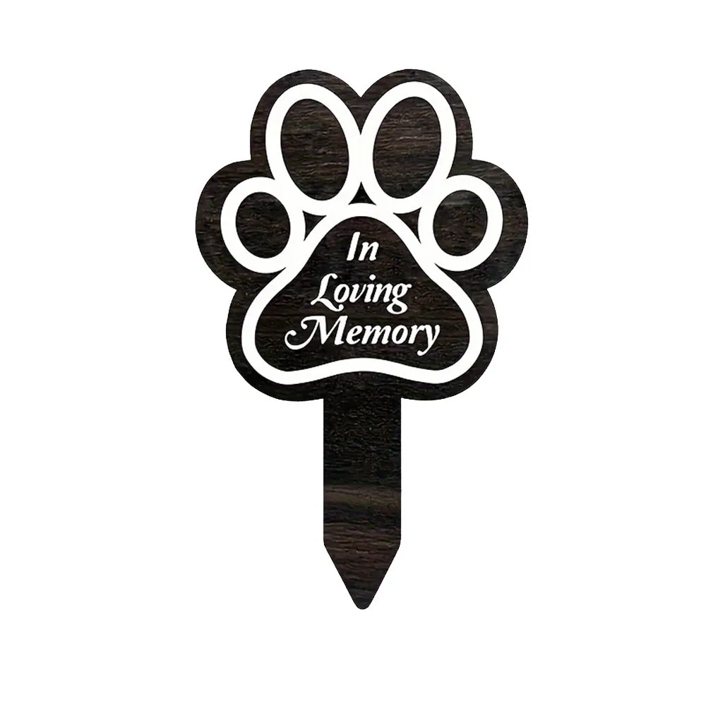 Marcador de Tumba Conmemorativo de Madera Estaca Decorativa para Jardín Patas de Perro Cruz Corazón Placa de Condolencias