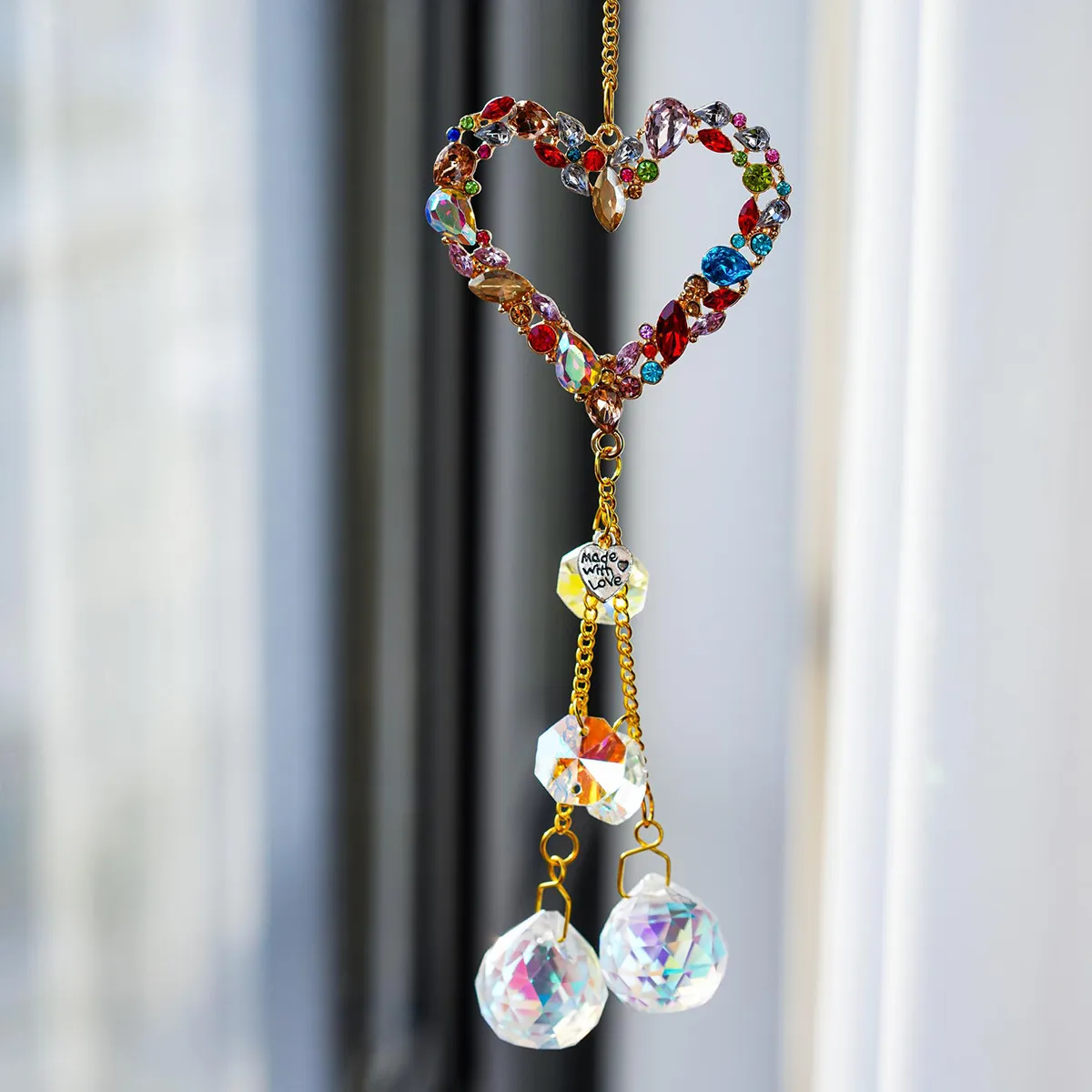 Crystal Suncatcher Rainbow Maker Window Hanging Crystal Ball Prism Heart Rhinestone Pendant For Home Garden Car Decor