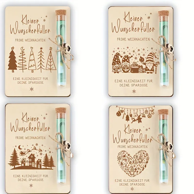 Hölzernes Weihnachts-Wunschzettel-Geldklammer-Ornament Festliche Tischdekoration Holzhandwerk Geschenk Mit Glasröhre Und Hanfseil