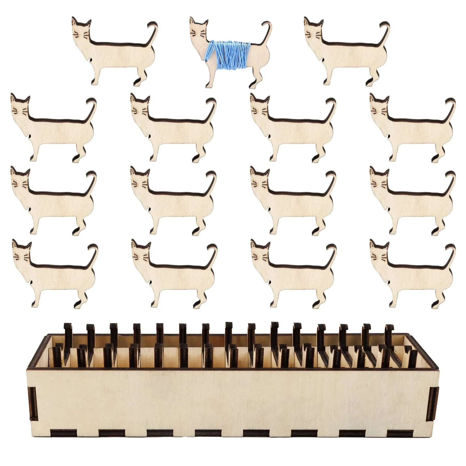 Hölzernes Tier Garnspule Organizer Box Set Hund Katze Form Nähgarn Halter Desktop Aufbewahrungsbox Bastelzubehör
