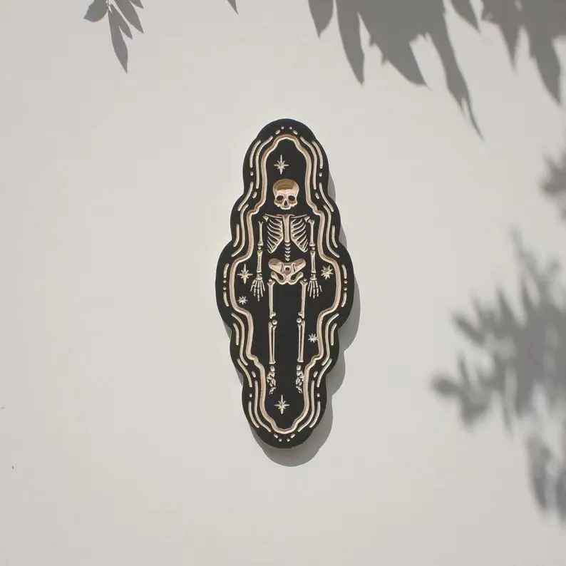 Halloween Wooden Wall Hanging Sign Gothic Dark Skull Decor Basswood Laser Engraved Wall Art For Home Party
