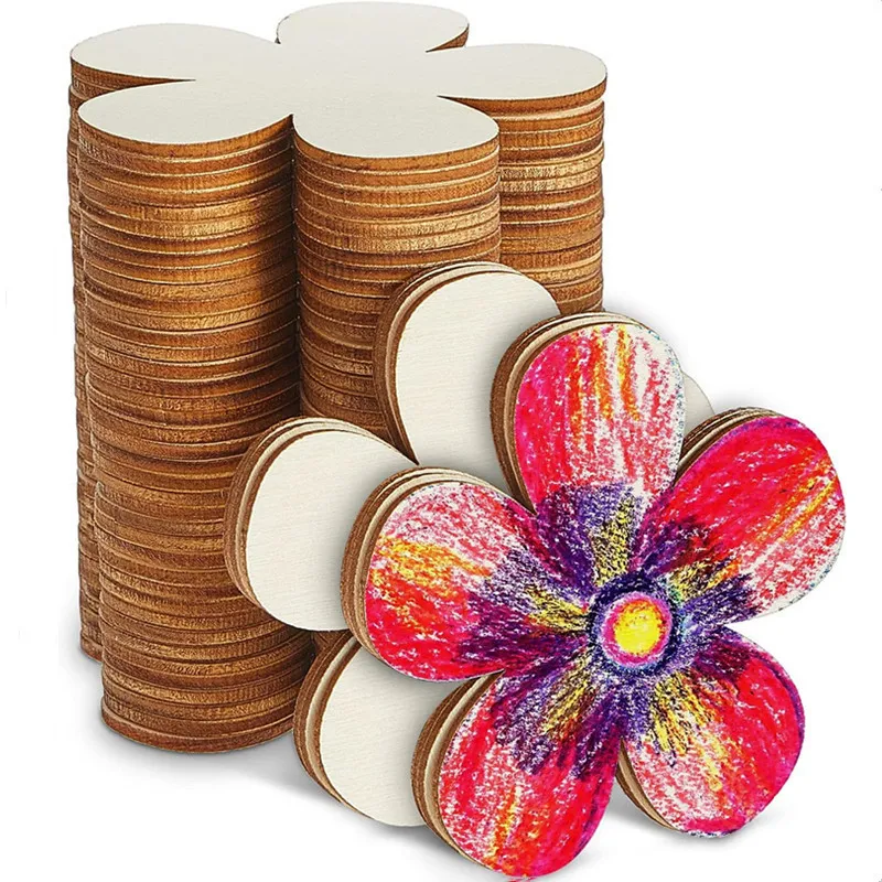 Wooden Blank Flower Shape Painting Decoration Wood Pieces DIY Wooden Plum Blossom Coaster Placemat Craft Supplies