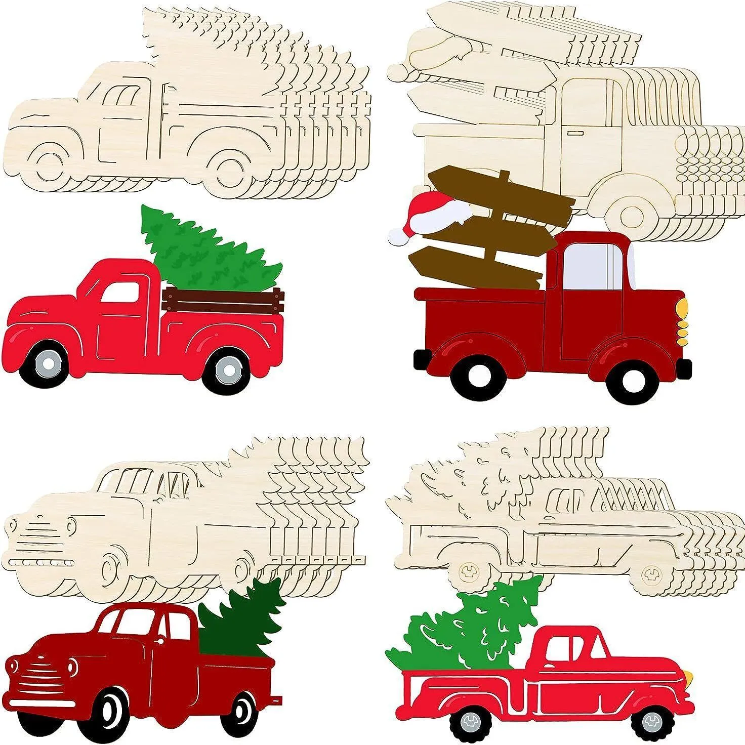 Découpes de Bois de Camion en Bois Non Finies Artisanat DIY Formes de Véhicules en Bois Brut pour Décor de Fête de Noël
