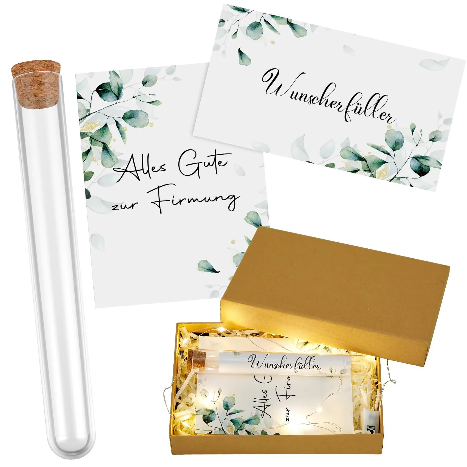 Hochzeit Geschenkbox Set Mit LED Lichterkette Plastikrohr Kraftpapier Karte Bast Schleife Romantische Party Feier Geschenk