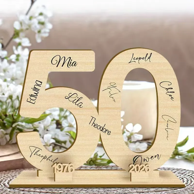 Wooden Number Sign Birthday Party Table Decor Wooden Message Signature Stand Anniversary Commemorative Ornament