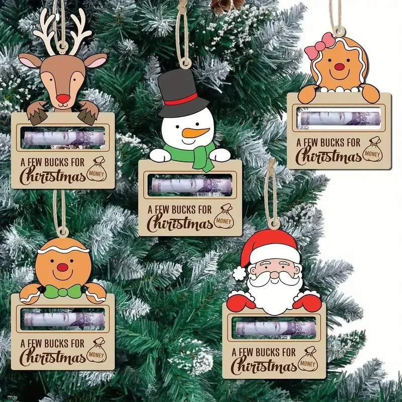 Hölzerner Weihnachtsbaum Geldhalter Anhänger Weihnachtsmann Schneemann Rentier Lebkuchenmann Hängendes Ornament Feiertag Party Heimdekoration