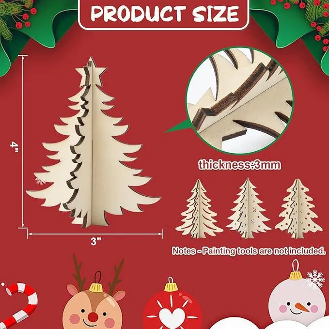 Wooden 3D Mini Christmas Tree Ornaments Laser Cut Hollow Snowflake Star Gift Box Tabletop Decor Party Supplies