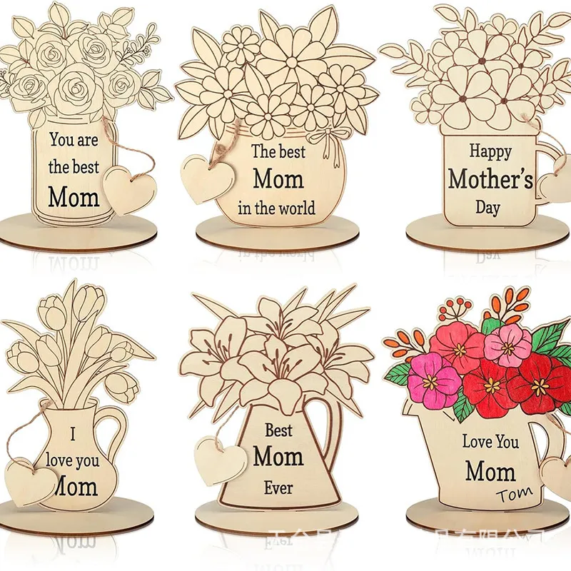 Decoración de Mesa de Madera para el Día de la Madre Adorno de Puzzle Floral Calado Madera de Pino Grabado Láser Hogar