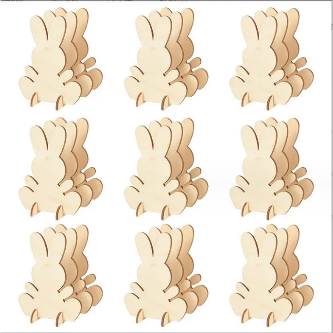 Wooden Easter Bunny Cutouts Unfinished Wood Rabbit Pieces With Bases For Kids DIY Painting Crafts Home Party Decoration
