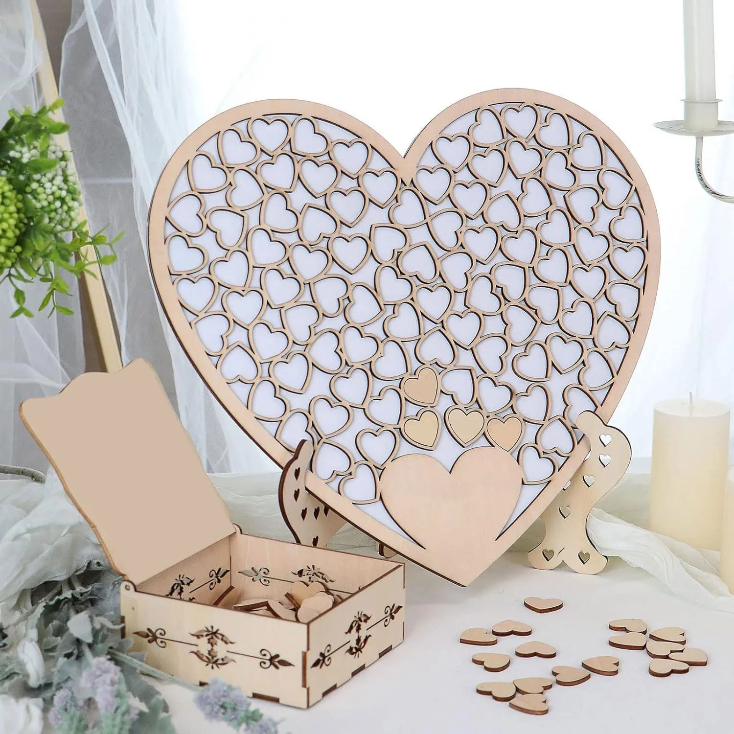 Adorno De Mesa De Libro De Firmas De Corazón De Madera Rústica Para Fiesta De Boda Marco Drop Top Regalo De Recuerdo
