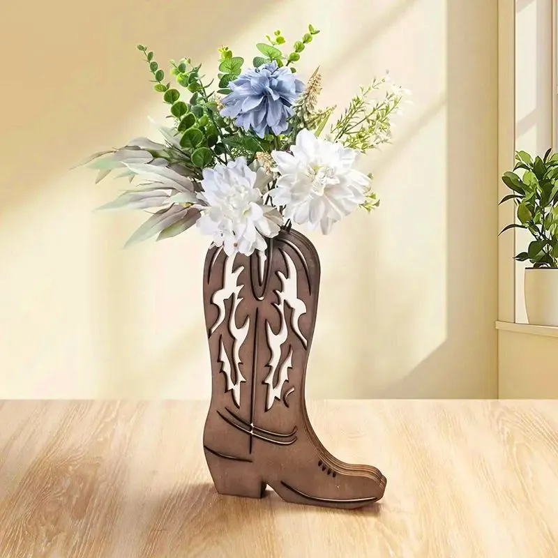Maceta Colgante de Pared de Bota Vaquera de Madera Jarrón Rústico Tallado Hueco Soporte para Plantas Decoración de Pared del Hogar Arte de Arreglo Floral