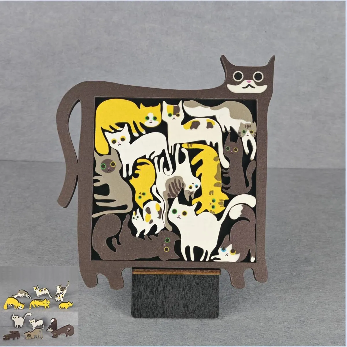 Juego de Rompecabezas de Gato de Madera Madera de Boj Animal Rompecabezas Juguete Educativo Adorno de Escritorio Estilo Americano Decoración del Hogar