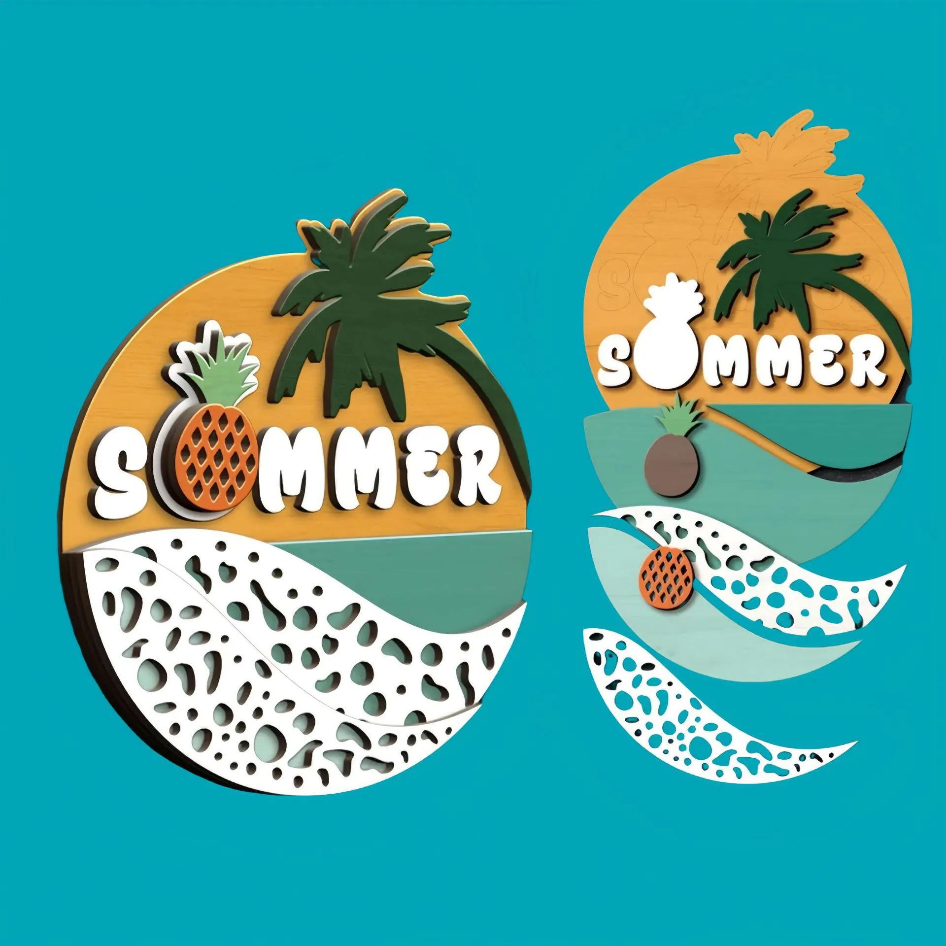 Summer Beach Wooden Door Hanger Beach Theme Hanging Sign Multi-Layer 3D Wall Art Plaque for Home Summer Holiday Decor
