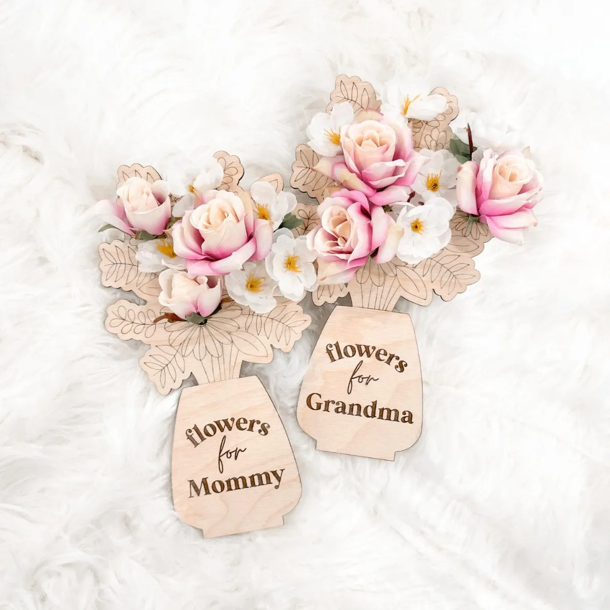 Adorno de Mesa de Madera para el Día de la Madre DIY Grabado Láser Ramo de Flores Decoración