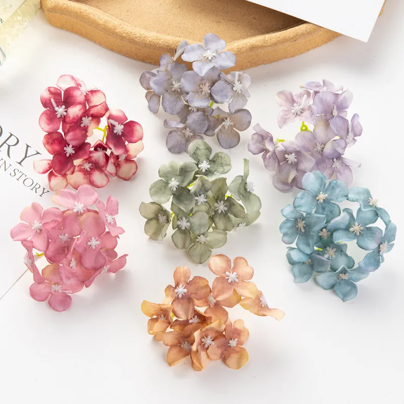 Artificial Hydrangea Flower Heads Silk Floral DIY Craft Accessories For Wedding Home Party Decoration Multi Color