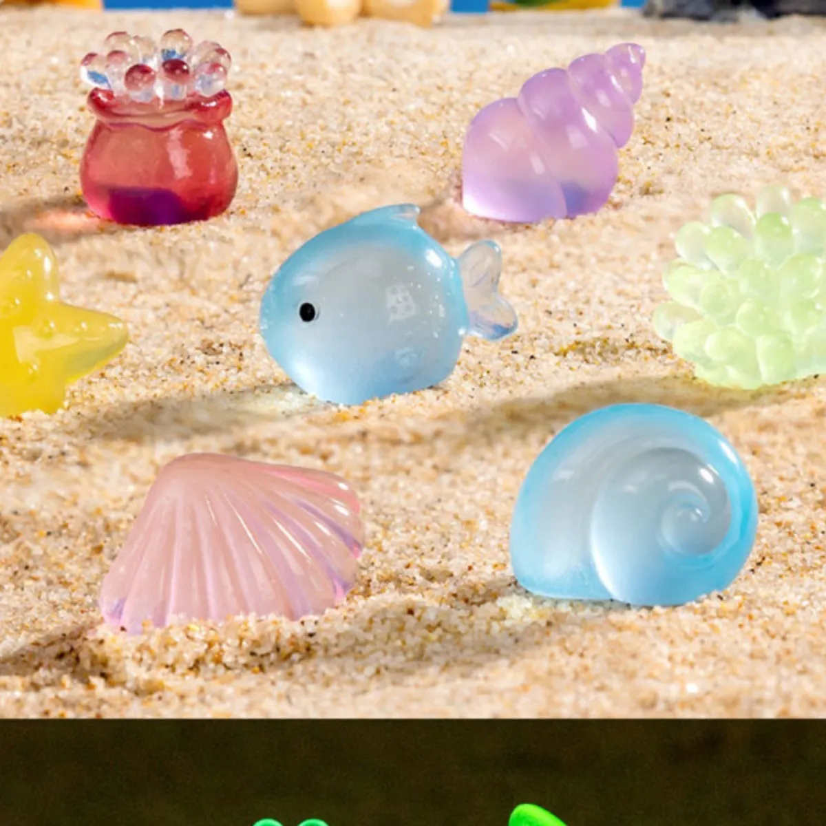 Adornos de Micropaisaje Marino de Resina Luminosa Figuras de Animales Marinos de Dibujos Animados Concha Estrella de Mar