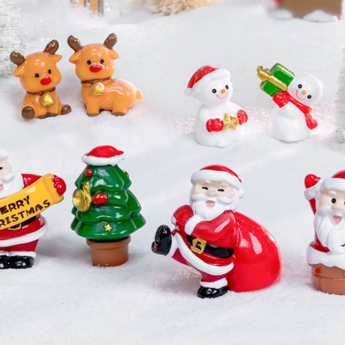 Weihnachten Mikro Landschaft Harz Ornamente Süßer Weihnachtsmann Rentier Schneemann Figur DIY Schneeszene Tischdeko
