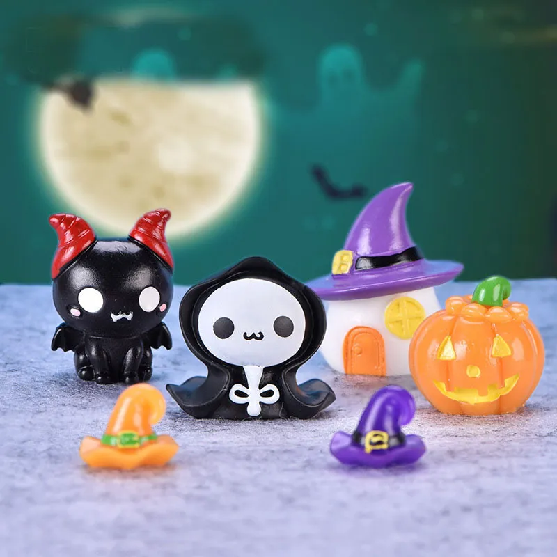 Halloween Cute Pumpkin Ghost Vampire Resin Miniature Ornaments Micro Landscape Accessories Cake Car Decor Figurine