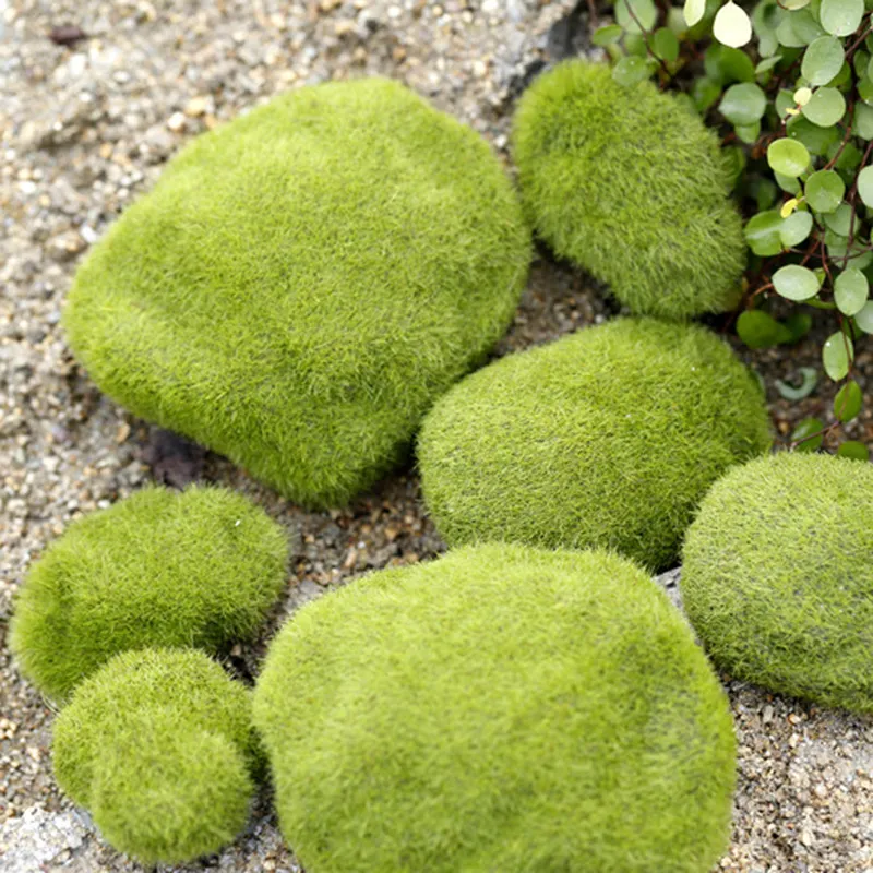 Artificial Flocked Moss Stones Green Fake Stones Mini Landscape Decors Plastic Resin Crafts For Fairy Garden Decor
