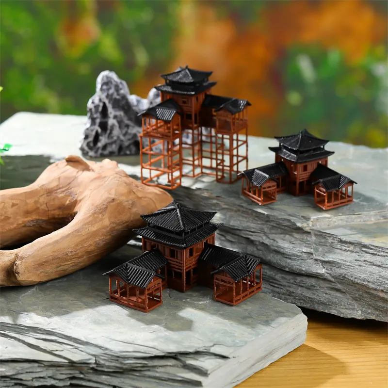 Chinese Style Miniature Ancient Building Resin Ornament Aquarium Landscaping Fish Tank Decor Desktop Bonsai Micro Landscape