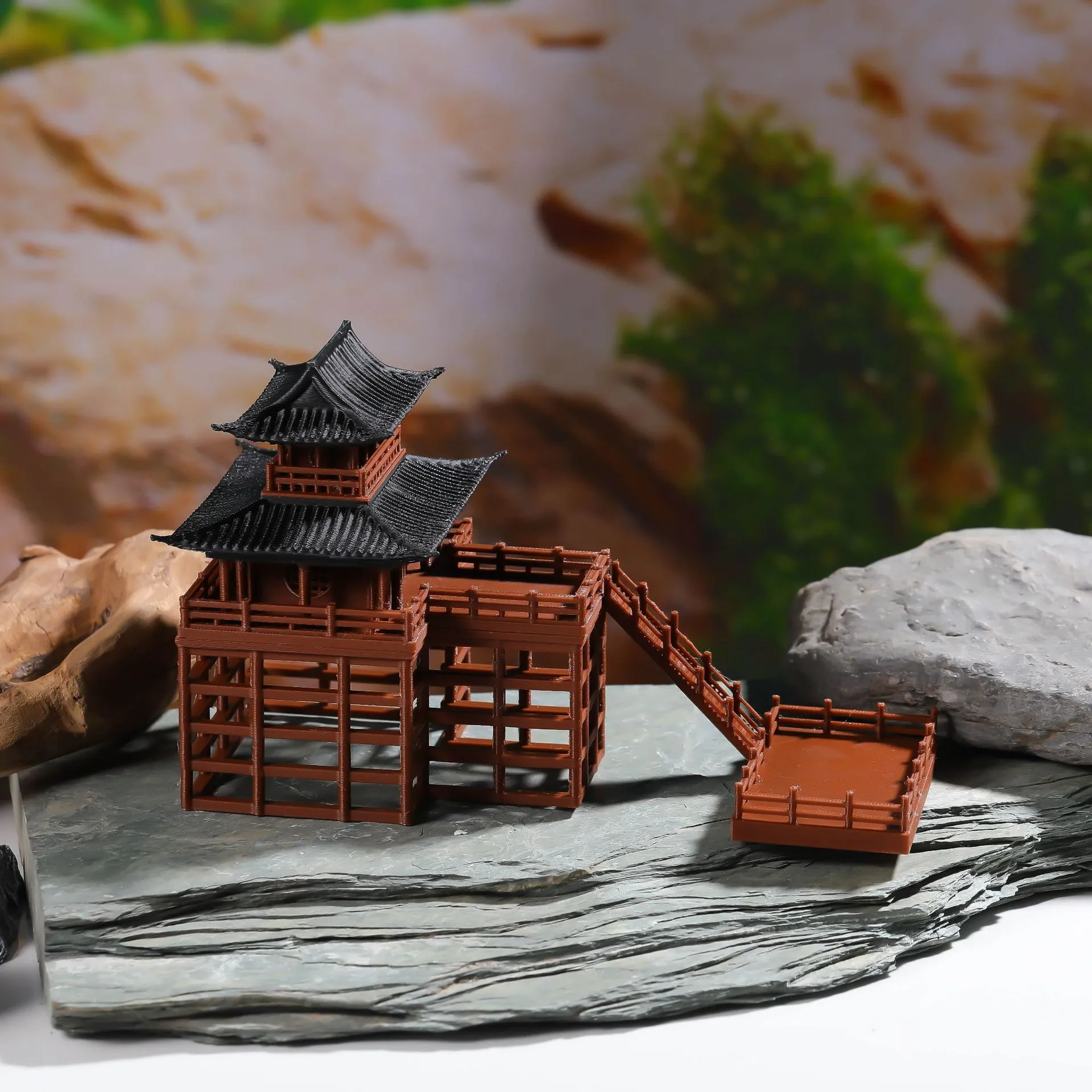Chinesischer Antiker Stil Pfahlbau Mikro Landschaft Harz Ornament Aquarium Landschaftsbau Aquarium Dekor