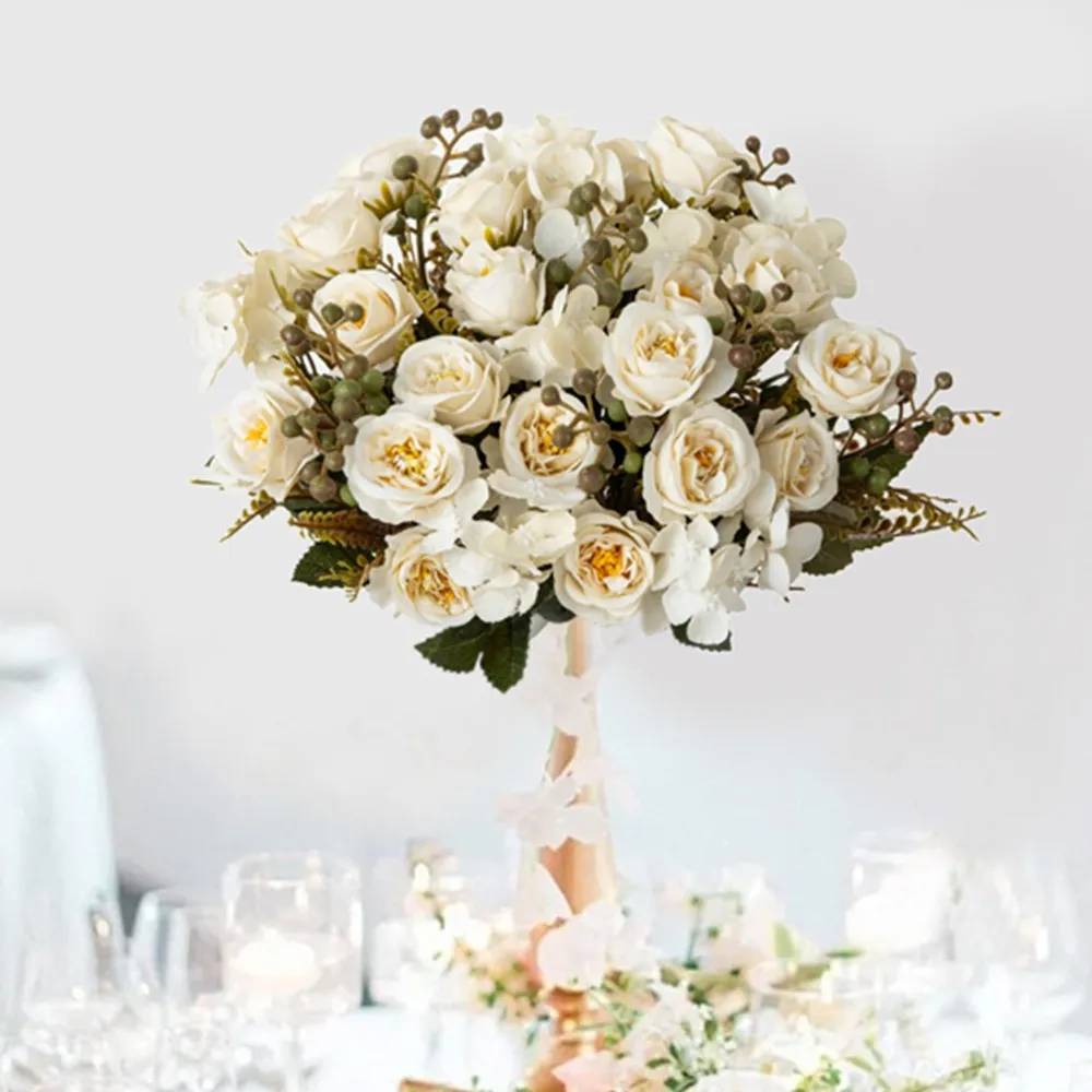 Kunstmatige Zijden Rozen Bloemenboeket Realistische Nep Rozen Bruiloft Bruids Handboeket Huis Feest Tafeldecoratie