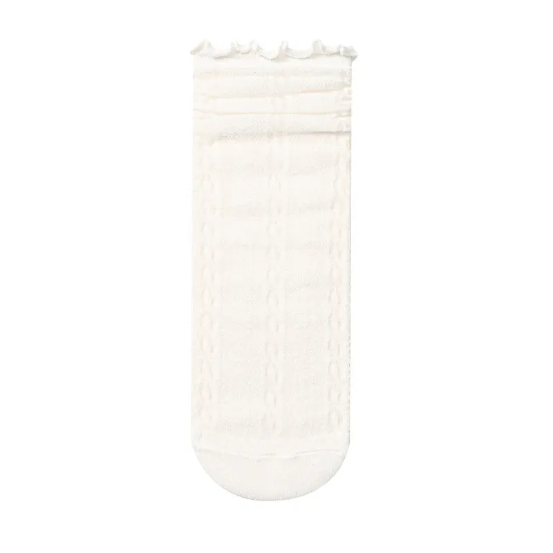 Calze a Tubo Medio Impilabili da Donna Cotone a Rete Traspirante Casual Tinta Unita Bordo Arricciato Moda