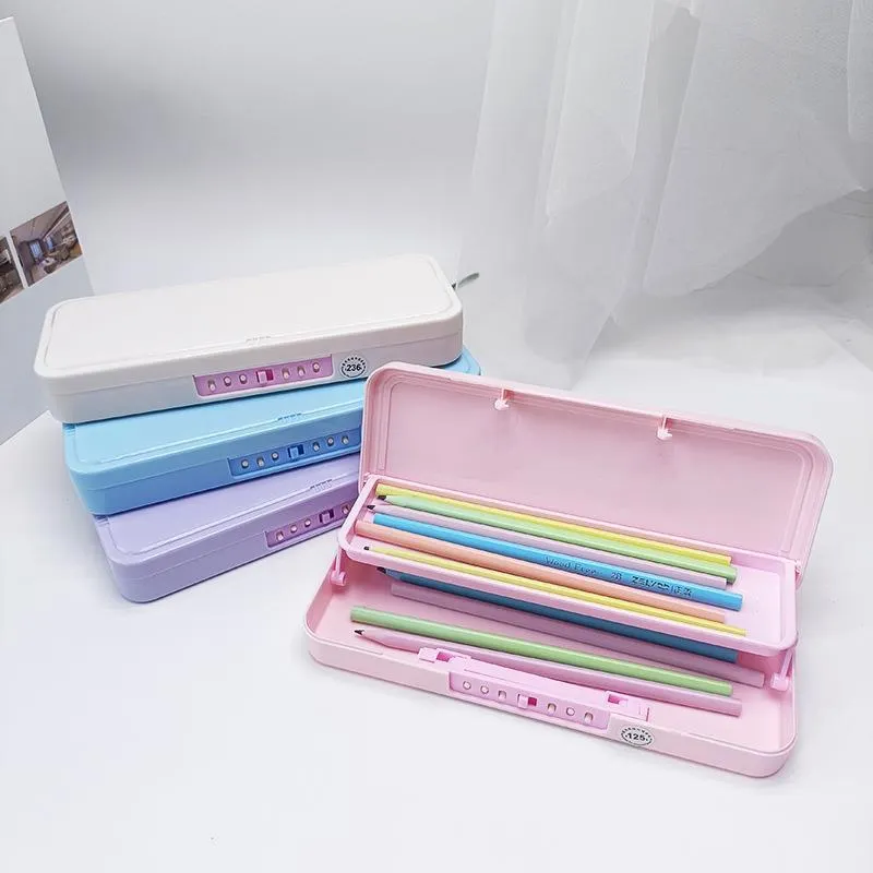 Minimalist Double Layer Plastic Pencil Case Plastic Stationery Storage Box With Password Lock Student Pencil Case For School