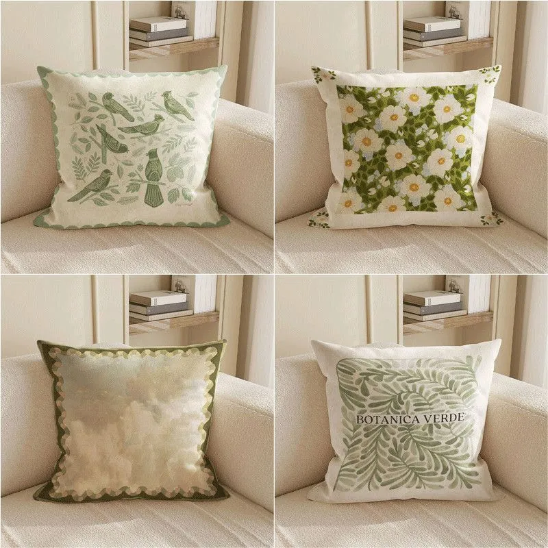 Grün Botanisch Floral Zierkissenbezug Kissenbezug Sofa Bett Wohnzimmer Heim Dekor Weich Plüsch Kissen Ohne Kern