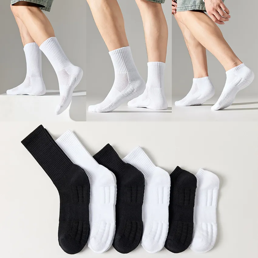Men's Athletic Crew Socks Breathable Towel Bottom Sports Socks Polyester Casual Running Basketball Socks For Men
