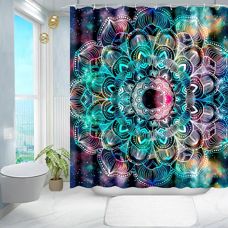 Waterproof Polyester Fabric Shower Curtain Bohemian Watercolor Skull Rose Pattern Bathroom Curtain with Hooks
