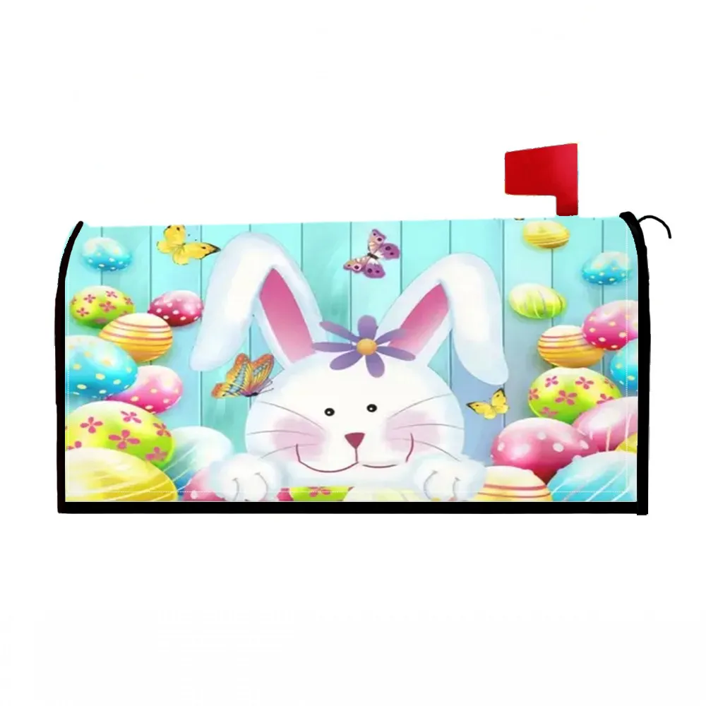 Housse de Boîte aux Lettres Extérieure de Pâques Magnétique Imperméable Décoration de Jardin Motif Lapin et Œufs